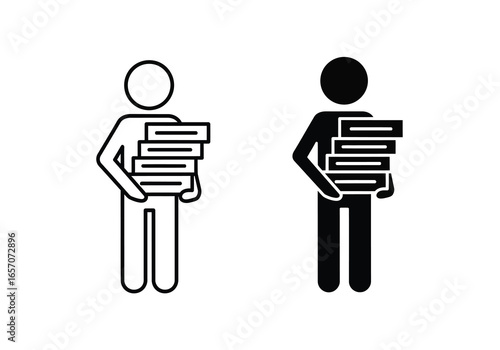 Illustration of a person carrying a stack of books, representing education, knowledge, and learning