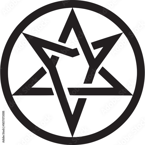 Abstract pentagram star symbol in a circle isolated on white background