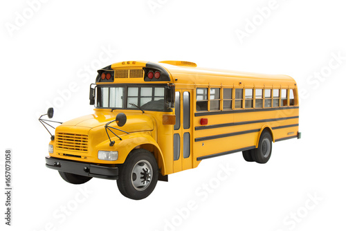 Isolated yellow school bus side view on transparent background
