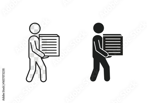 Man carrying stack of papers vector icon set, representing workload, responsibility, and the burden of tasks