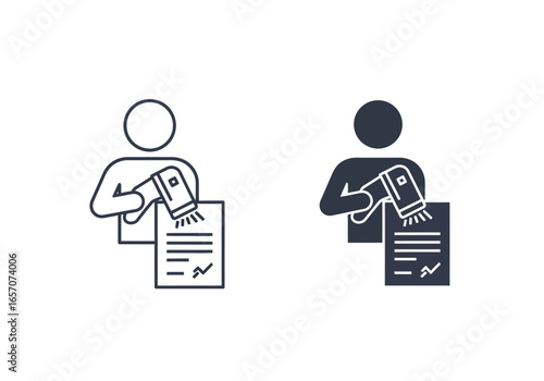 Document scan icon representing digital data and information processing in a modern and simple design style