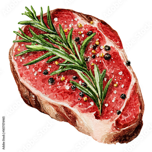 watercolor clipart of ribeye steak viewed from above
