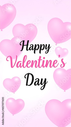 Pink heart balloons, Valentine's Day greeting (1)