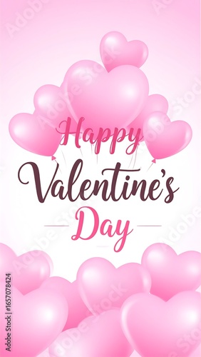 Pink heart balloons, Valentine's Day greeting