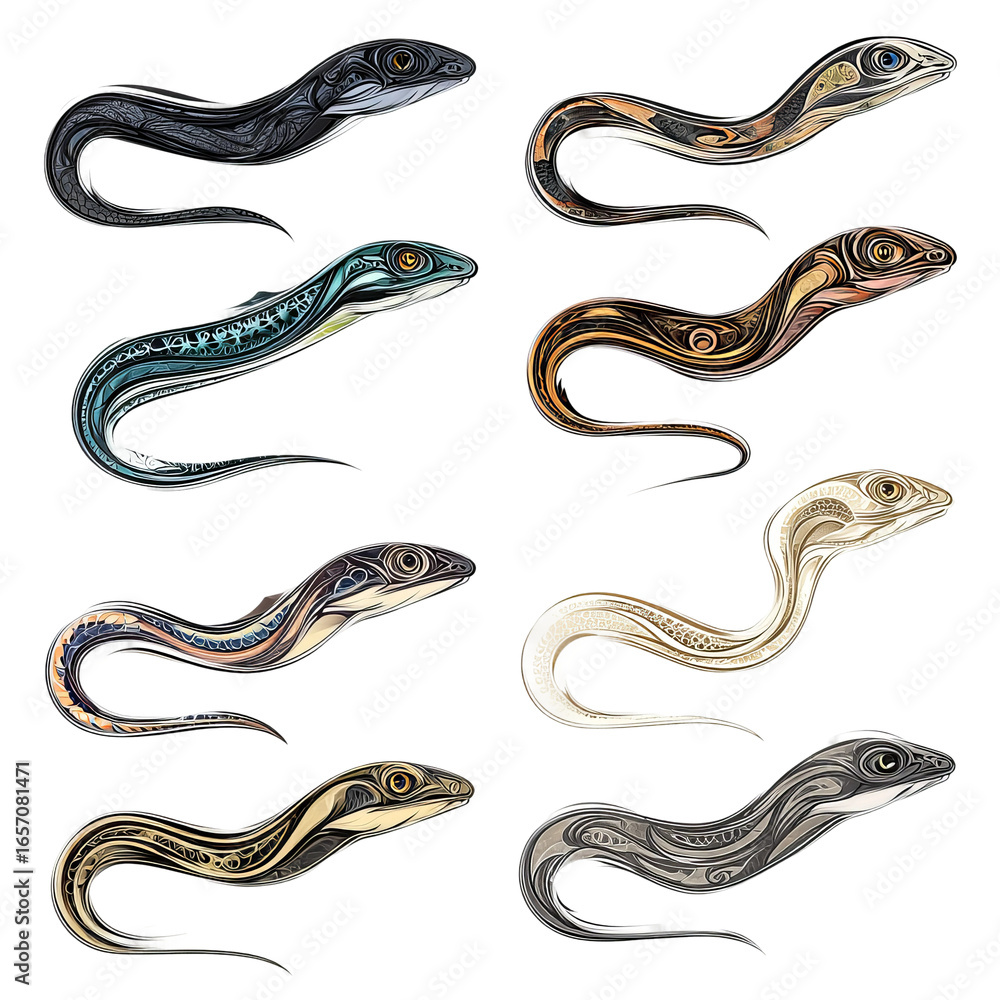 Obraz premium curved eel tribal pattern vector set for creative projects