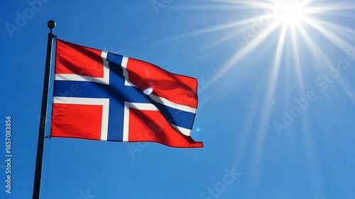 Wallpaper Mural Norway Flag Waving in the Breeze Against Clear Blue Sky
 Torontodigital.ca