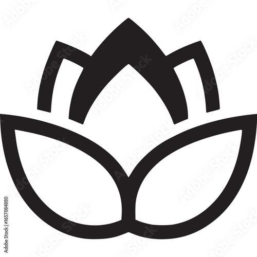 Lotus flower icon isolated on white background, a symbol of purity, enlightenment, and spiritual awakening in various cultures