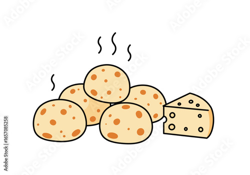 Warm and Savory Cheese Buns with a Piece of Cheese - Perfect Snack Illustration