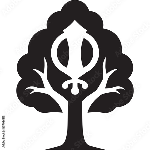 Sikhism symbol isolated on white background, a monotheistic religion originated in punjab, india, emphasizing equality, service, and devotion to one god
