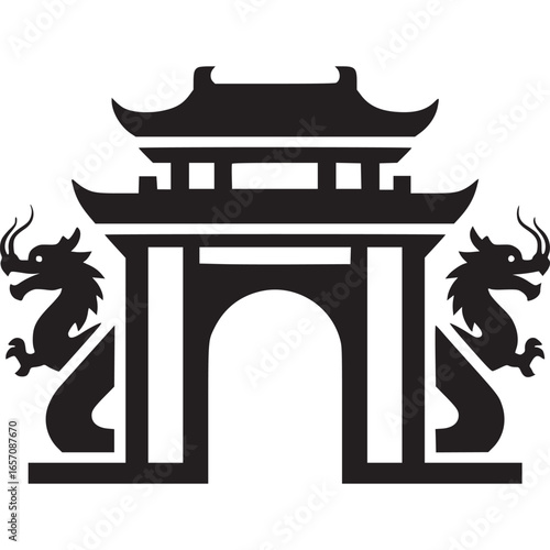 Majestic chinese gate with dragons isolated on white background, a symbol of culture and history, perfect for travel and architectural designs