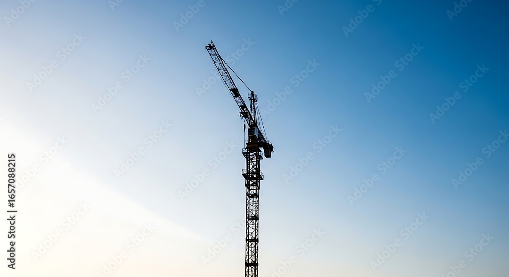 Obraz premium Construction Crane Silhouette Against Gradient Blue Sky