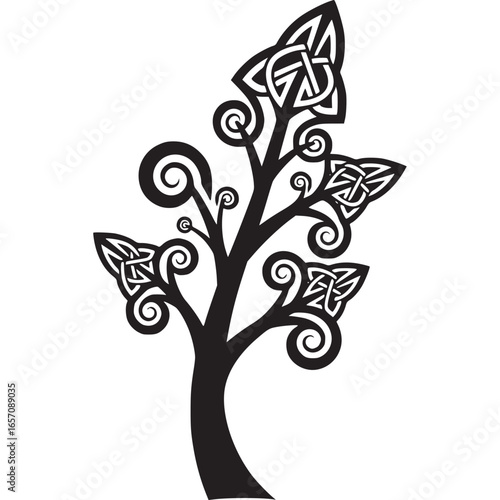 Celtic tree of life with intricate knotwork design isolated on white background, a symbol of interconnectedness and ancient irish heritage