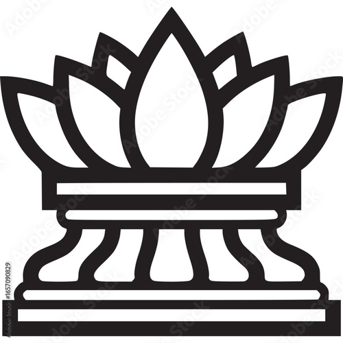 Lotus flower pedestal isolated on white background, a decorative architectural element often found in asian temples and monuments
