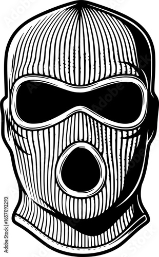 Detailed Vector Graphic Illustration of a Balaclava Ski Mask Isolated on White Background in Black and White