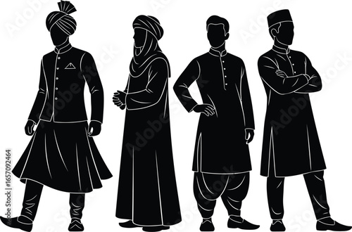Vector art of group of men in traditional attire