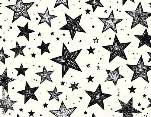 Estrelas decorativas em padrão gráfico xilogravado
