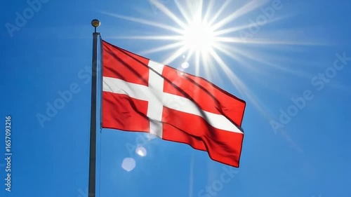 Wallpaper Mural Denmark Flag Flutters in the Breeze with Sunlight Shining Brightly
 Torontodigital.ca