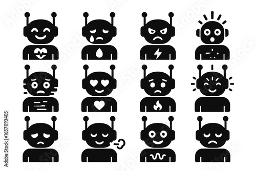Wave icon fear guilt flicker robot vector emotions relief flash anger sadness