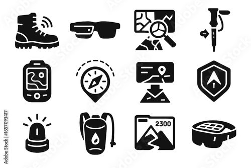 Hiking gps pack ar icon route vector scanner signal gear glasses augmented