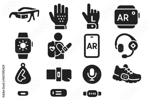 Hiking tracker unit gesture chip ar headset icon vector tech module