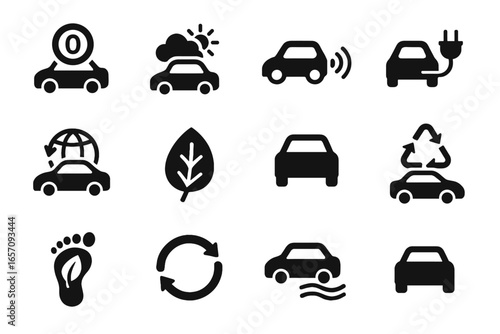 Motion car icon vector sustainable green emission drive zero air wave renewable