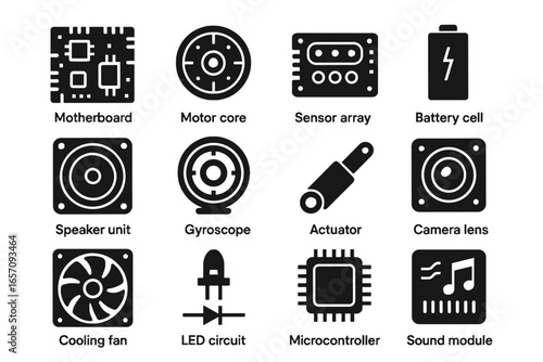 Sensor gyroscope icon led motor synthetic components vector actuator motherboard cooling pet