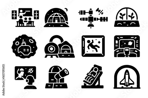 Cosmic observatory dome training school icon habitat vector classroom lab space icons