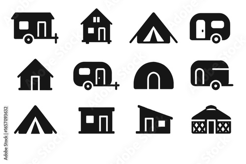 Cabin icon shelter house icons micro tent urban camper compact vector refuge