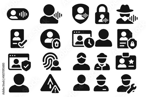 Privacy voice vector fingerprint confidentiality icon passport shield consent document icons alert