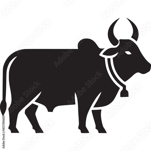 Illustration of a black cow isolated on white background, a domestic animal often associated with farms and rural life, in a simple vector style
