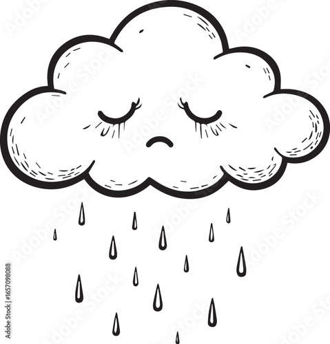 Sad Cloud: A cartoon illustration of a sad cloud shedding tears, evoking a feeling of melancholy and emotional expression.