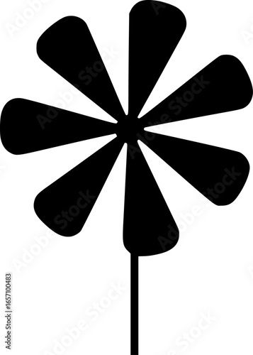 Silhouette of a classic black pinwheel toy with six simple blades vector illustration