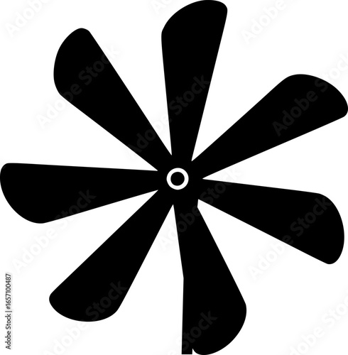 Silhouette of a classic black pinwheel toy with six simple blades vector illustration