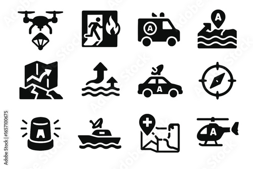 Helicopter disaster vector icon ai emer route drone boat emergency ambulance