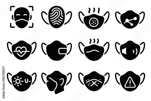 Monitoring icon sterilizing adaptive smart mask innovative filter thermal icons vector connected