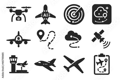 Vector icons flight digital ai icon jet aerial airplane navigation map sky