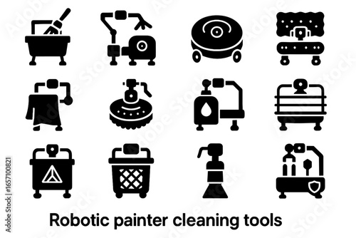 Vector robotic sponge tools solvent cloth rack sterilizer icon paint cleaning filtration