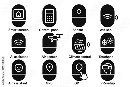 Icon capsule touchpad port vector eco ai gps assistant icons sensor drone