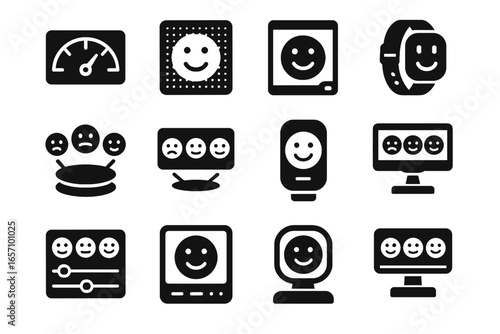 Module futuristic mood facial icons wearable holographic interactive icon feelings vector gauge
