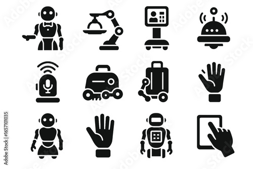 Recognition luggage tray humanoid butler vector hand console icon robot robotic interface