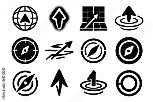 Orientation rotating vector icon floating icons pointer glowing futuristic layered ring compass