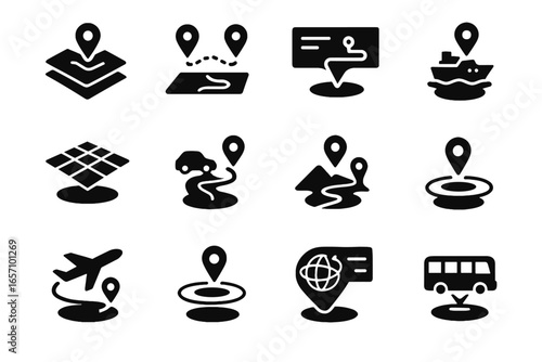 Icon icons augmented vector marker hologram navigation map orbit teleportation futuristic bus