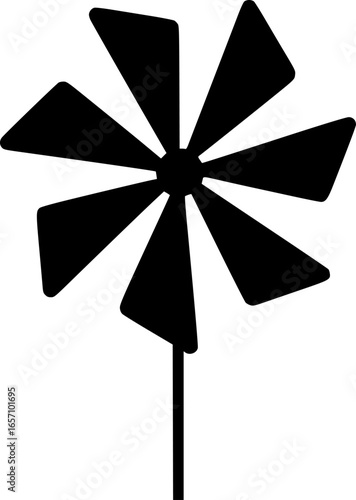 Silhouette of a classic black pinwheel toy with six simple blades vector illustration