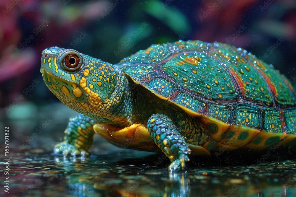 Obraz premium Vibrant turtle showcasing intricate patterns and brilliant colors.