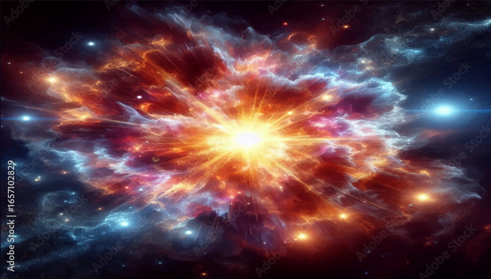 Fototapeta premium An illustration of a powerful bright supernova explosion in outer space. Vector graphics. EPS.
