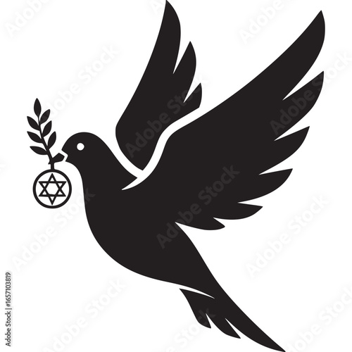 Dove of peace with star of david and olive branch isolated on white background