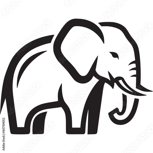 Elephant with large ears and trunk isolated on white background