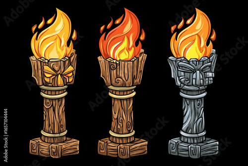 Exquisite Vector Art of Three Unique Torch Designs with Flames