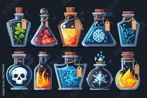 Assorted Colorful Potion Bottles for Fantasy Themes