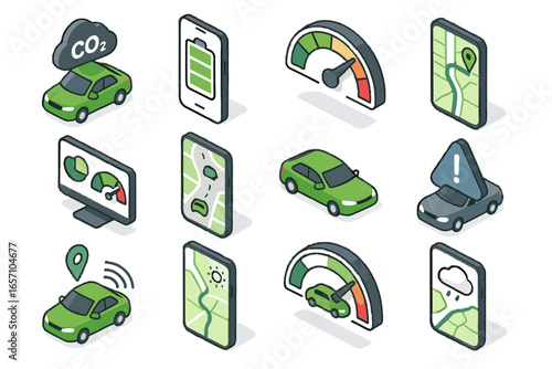 Vector app vehicle ev routing transport range driving traffic icon eco efficiency